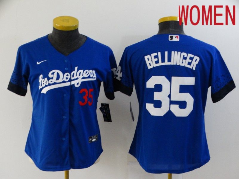 Women Los Angeles Dodgers 35 Bellinger Blue City Edition Nike 2021 MLB Jersey